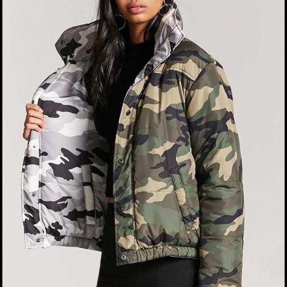 camo puffer jacket forever 21